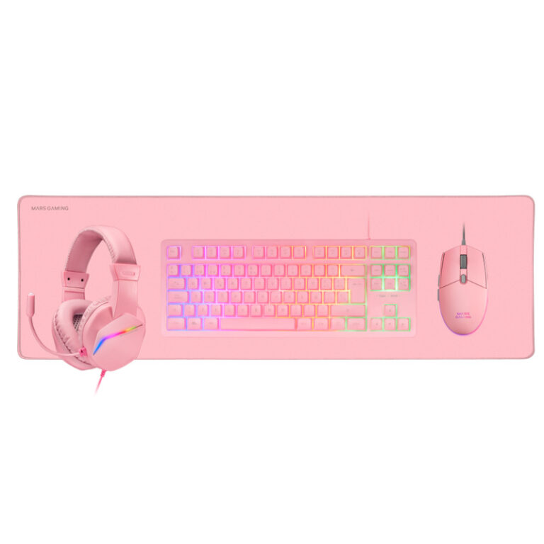 Conjunto de Teclado e Rato Mars Gaming MCP-RGB3 Pink com Headset e Tapete